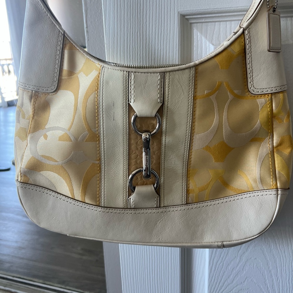 Coach Beige and Yellow Shoulder Bag
